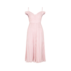 Self Potrait	Gingham Print Chiffon Midi Dress Pink Multi