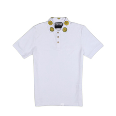 Versace	Jeans Couture Men Sun Logo on Collar Polo Shirt in White/Gold
