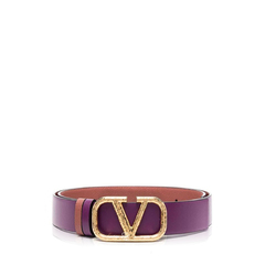 Valentino	V Logo Belt 40mm Grainy Textured Buckle Purple Tan