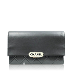 Chanel	Clutch with Chain Metallic Dark Grey Silver Hardware