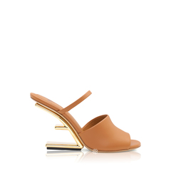 Fendi	Women First Open Toe Sandals 105mm in Caramel Leather with Diagonal F-Shaped Heels
