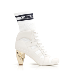 Christian Dior	D-Zenith Heeled Ankle Boots 80mm in White/Deep Blue Calfskin x Technical Knit