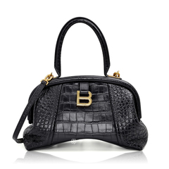 Balenciaga	Small Editor Shoulder Bag in Black Croco-Embossed  Leather