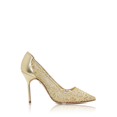 Manolo Blahnik	BBLA 50th Anniversary Pointed Toe Pumps 90mm in Gold Lace Macrame 