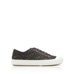 Fendi	Men Domino FF Motif Low Top Sneakers in Brown/Tobacco/White Fabric