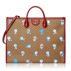 Gucci	X Doraemon Monogram Medium Tote Bag in Brown Red