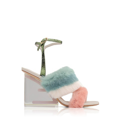 Fendi	Women First Ankle Strap Sandals 95mm in Pink/White/Teal Mink with Diagonal F Transparent Heel