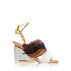 Fendi	Women First Ankle Strap Sandals 95mm in White/Brown/Black Mink with Diagonal F Transparent Heel