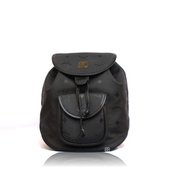 MCM	Black Nylon Canvas Silky Jacquard Monogram Visetos Mini Backpack