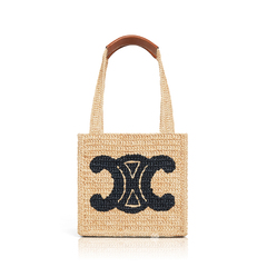 Celine	Cuir Triomphe Cube Bag in Natural/Tan Raffia w/ Mini Pouch