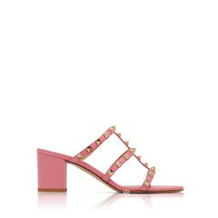 Valentino	Rockstud Calfskin Leather Chunky Heels Candy Rose