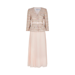 SELF PORTRAIT	Sequin Boucle Fully Pleated Midi Dress Pink