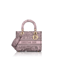 Christian Dior	Medium Lady Dior DLite  Bag in Grey and Pink Toile de Jouy Reverse Embroidery