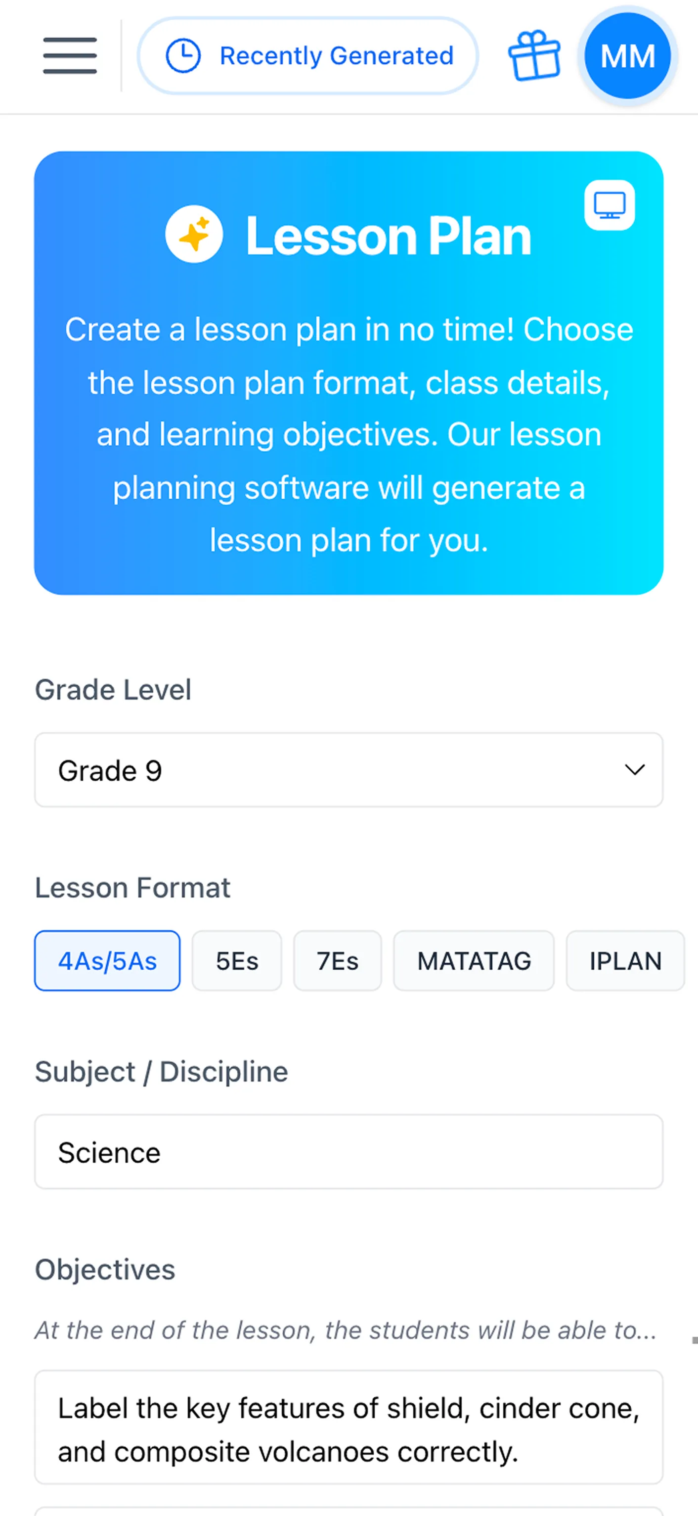 Sample lesson plan form
