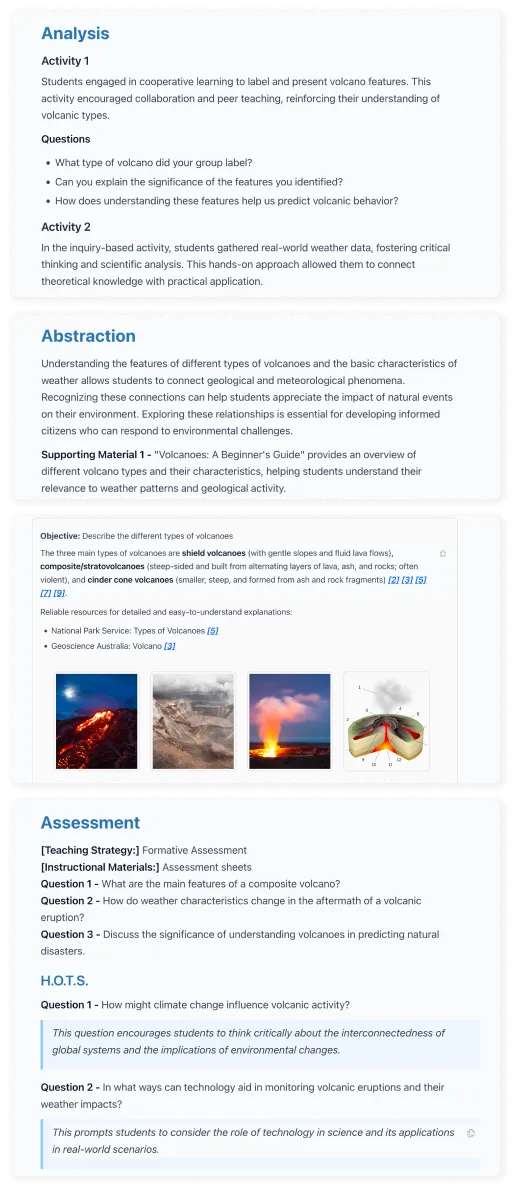 Sample lesson sections