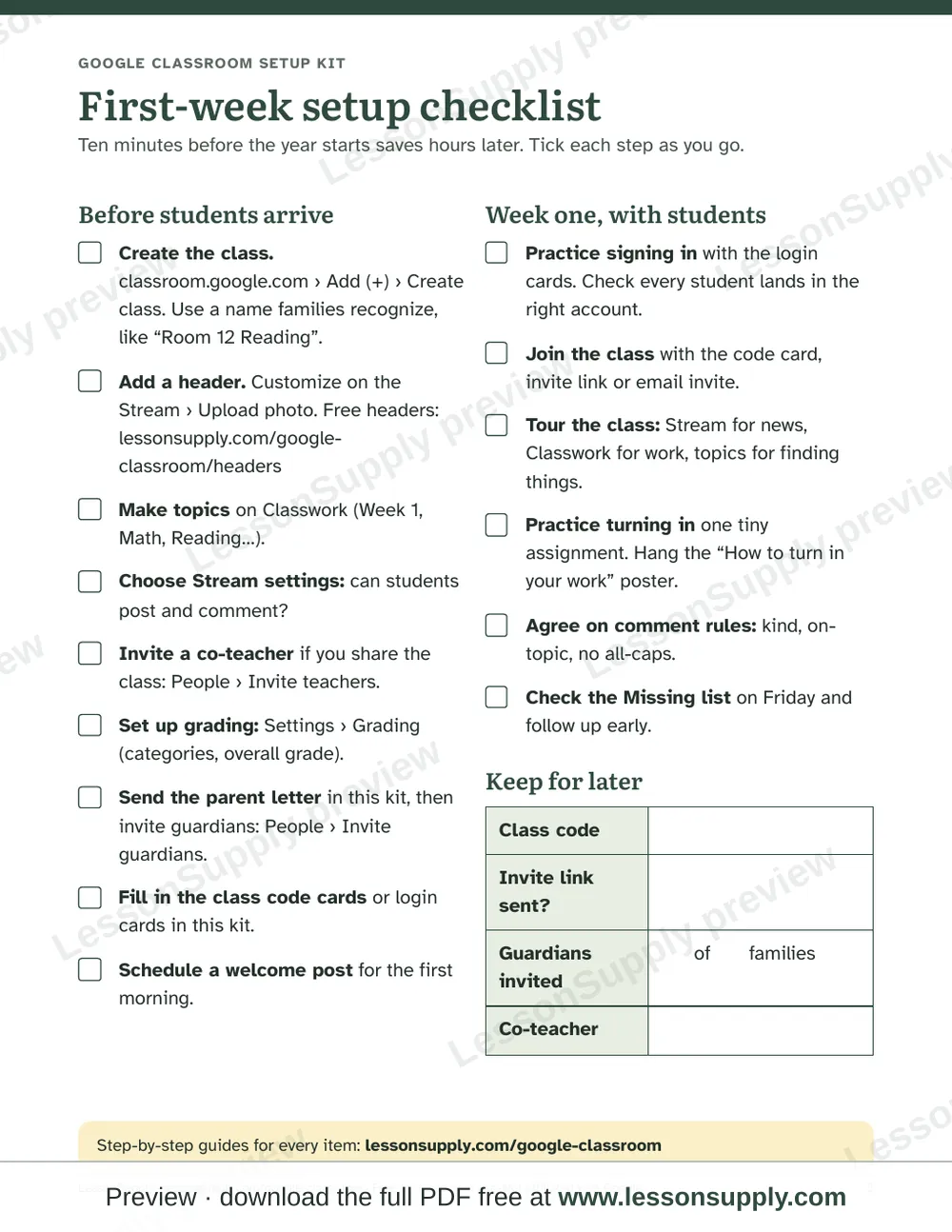Google Classroom Setup Kit, preview page 2
