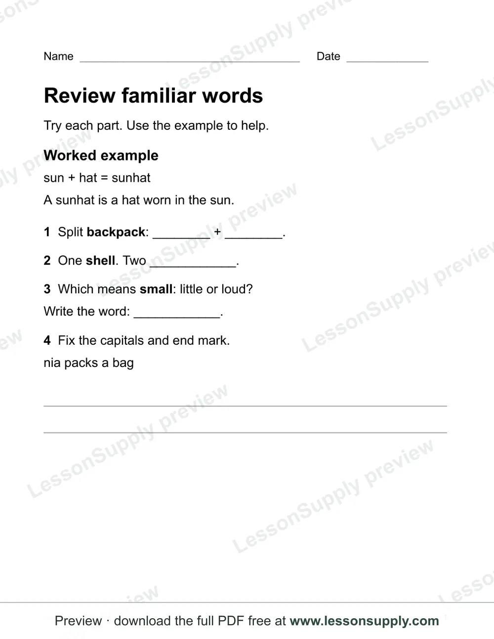 Literacy retrieval practice, preview page 1
