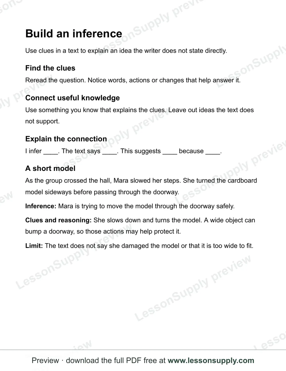 Make and explain text inferences, preview page 1