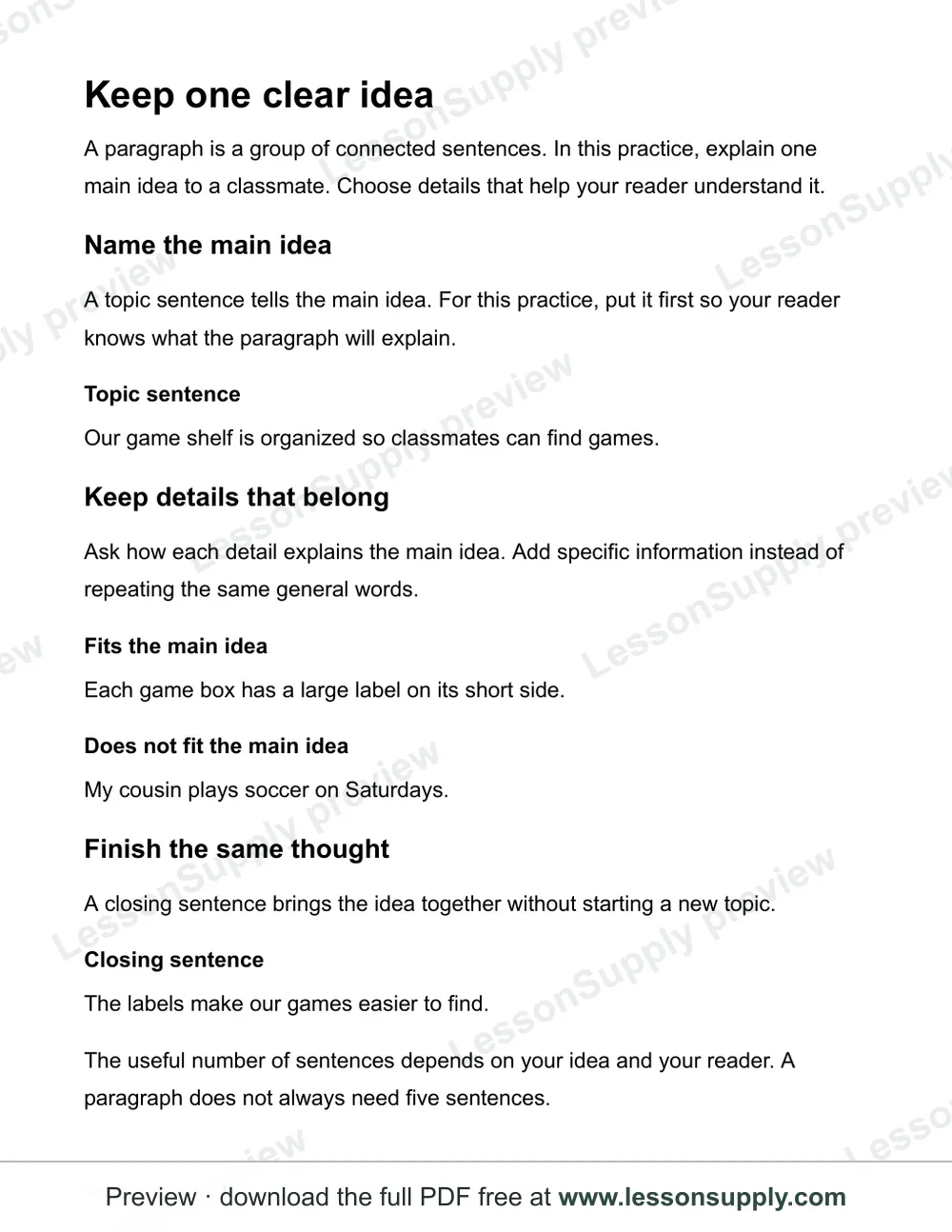 Paragraph development, preview page 1