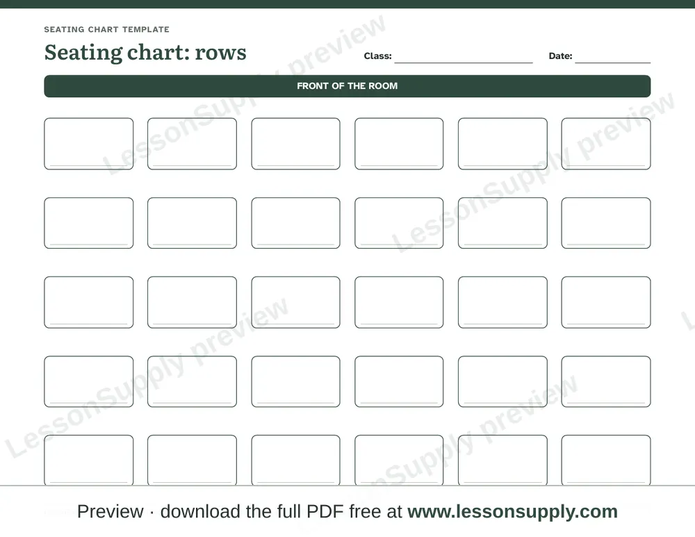 Seating chart template (rows and table groups), preview page 1