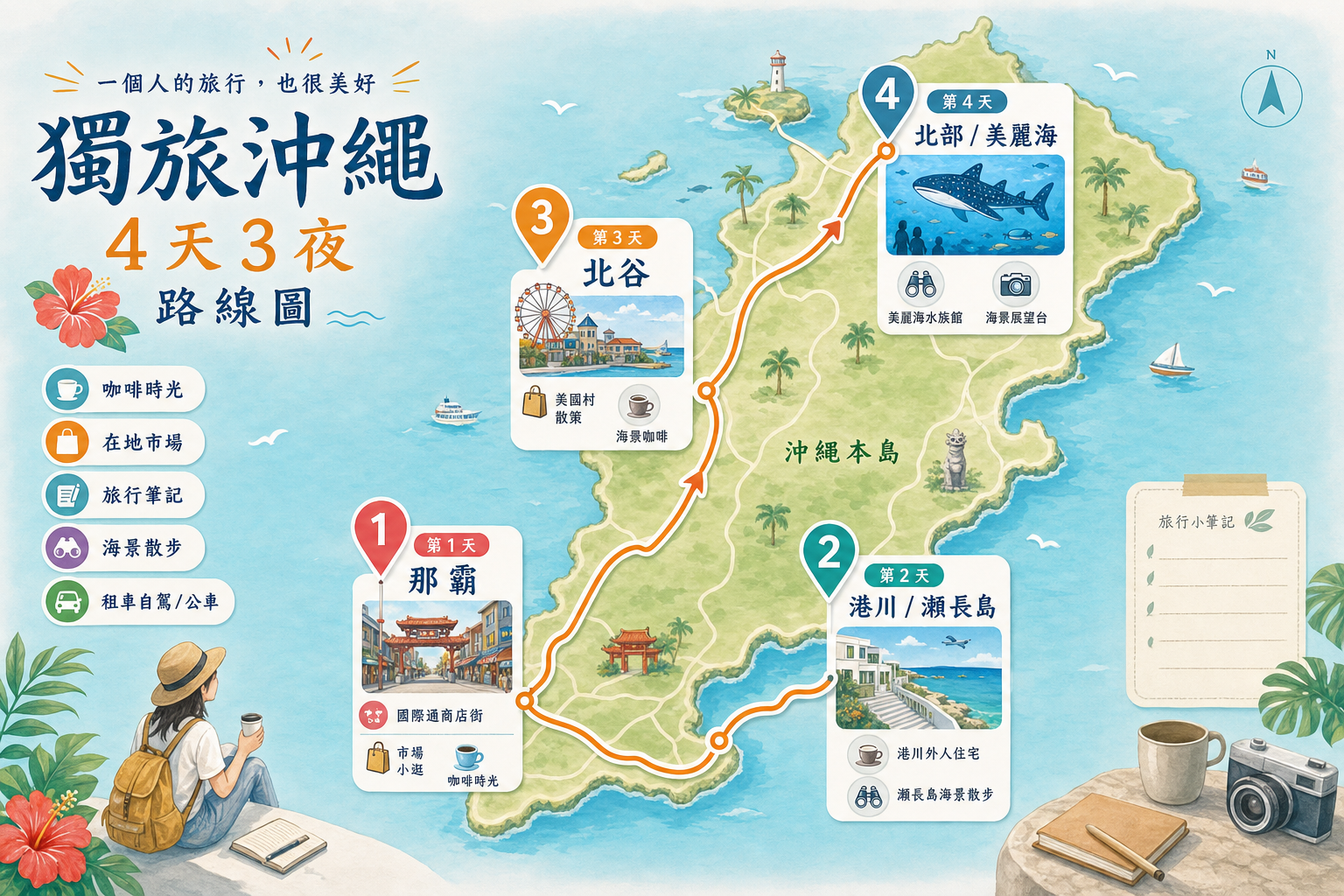 獨旅沖繩 4 天 3 夜中文路線圖