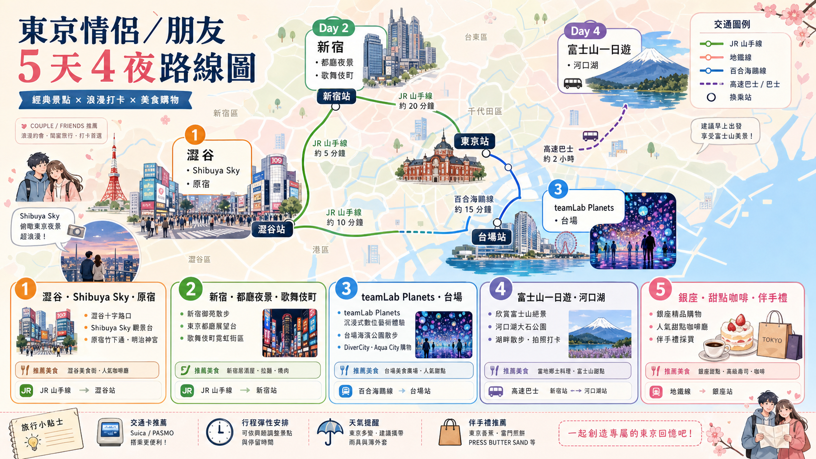 東京情侶朋友 5 天 4 夜路線圖