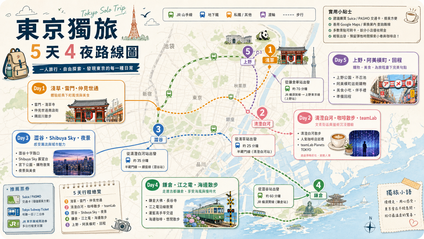 東京獨旅 5 天 4 夜路線圖