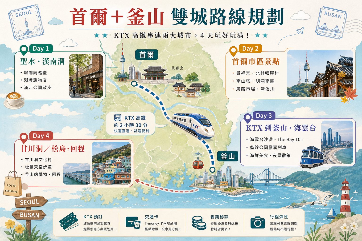 首爾加釜山雙城路線規劃地圖