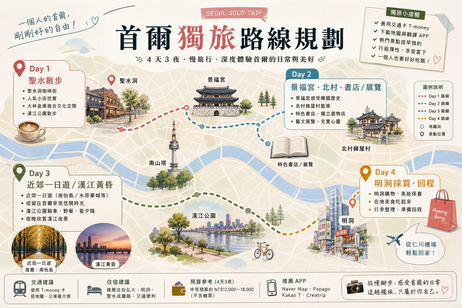 首爾獨旅路線規劃地圖