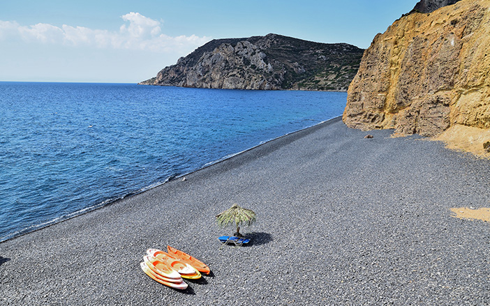 The volcanic beach of Mavra Volia in Chios