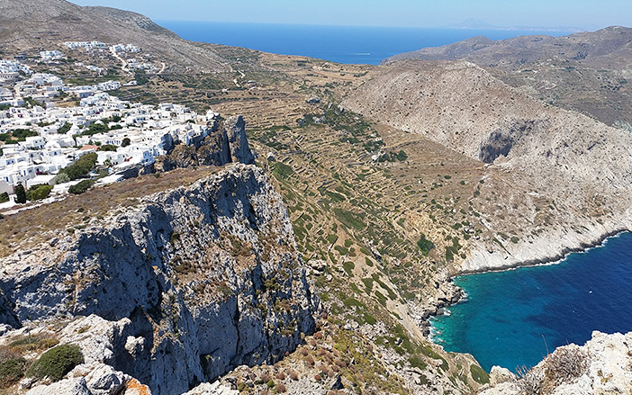 The capital of Folegandros, Chora, built on an imposing rock