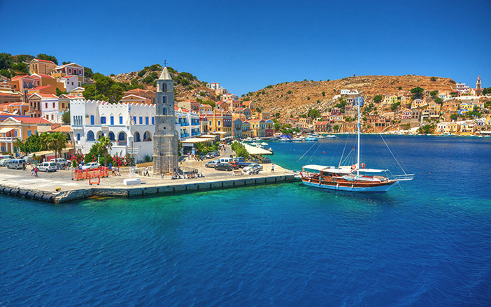 The Clock Tower in the port of Symi