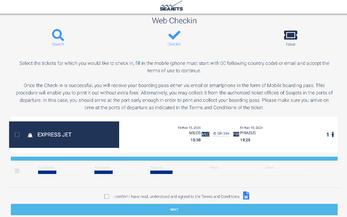 Complete your web check-in on the Seajets website