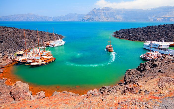 The island of Nea Kameni in Santorini