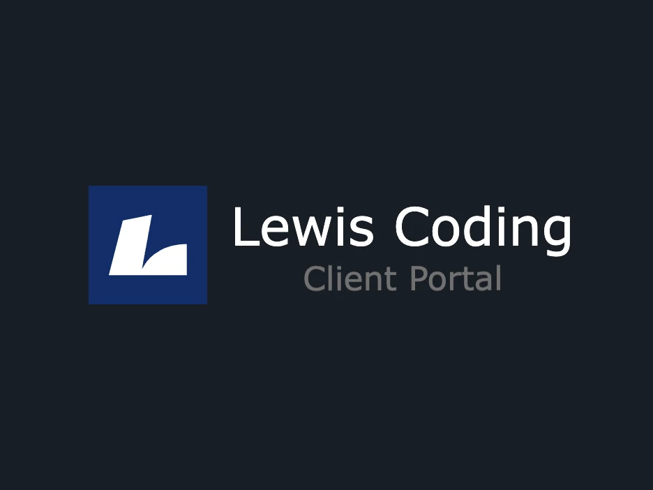 Lewis Coding Client Portal logo with a white geometric mark and wordmark on a dark background