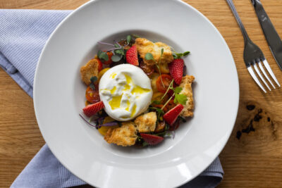 Beatrix's Local Burrata with Heirloom Tomatoes & Strawberries