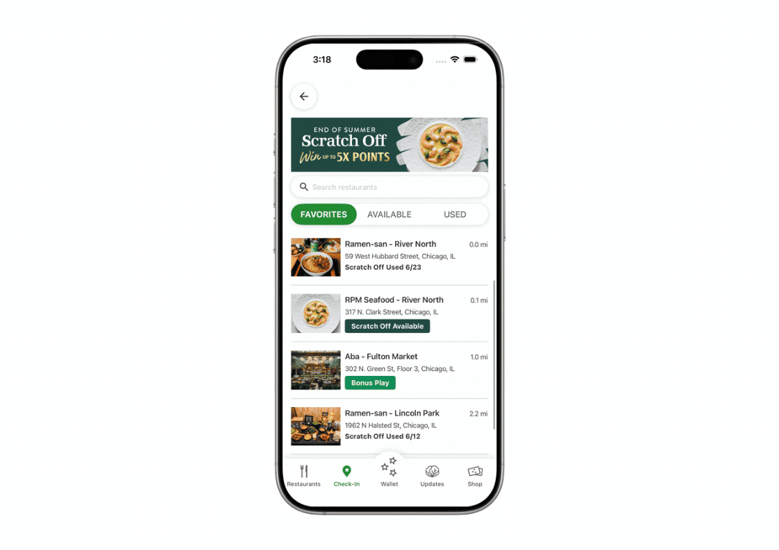 A rotating phone screen showing images of End of Summer Scratch Off on LettuceEats App