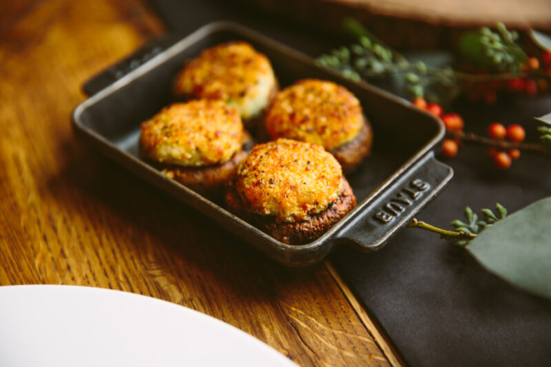The stuffed mushrooms served on a baking dish at Saranello's
