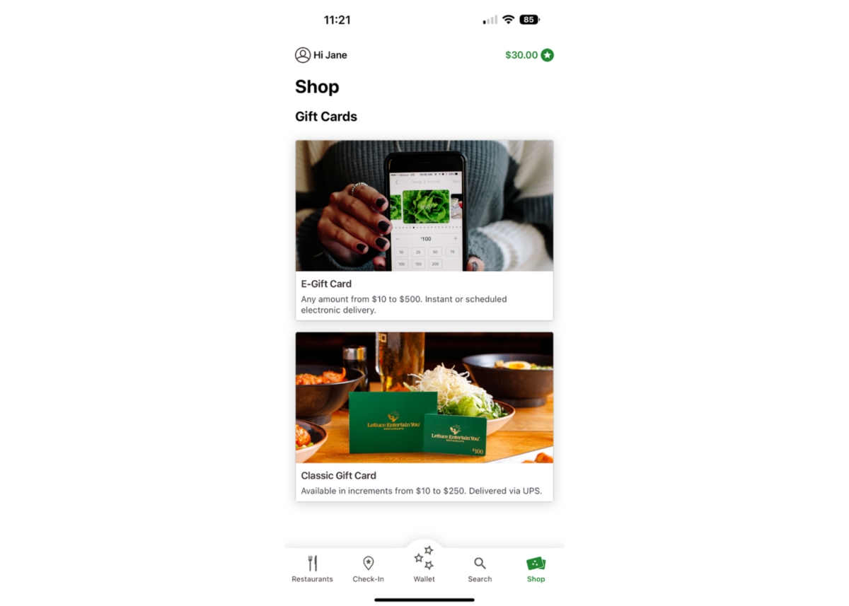 Screenshot of the Lettuce Eats App