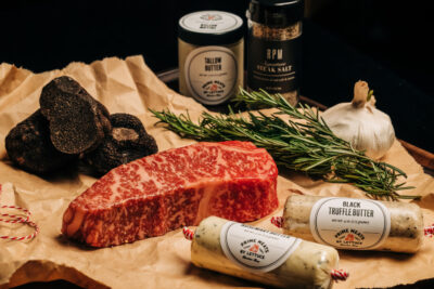 Prime Meats by Lettuce Westholme 12 ounce strip with RPM steak salt, truffles, tallow and rosemary butter