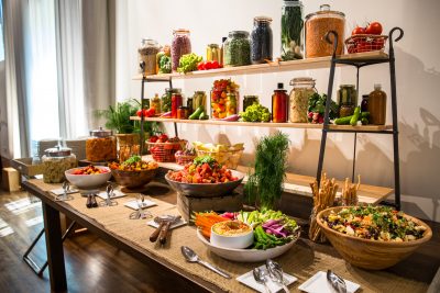 Colorful display of salads and vegetables for a buffet