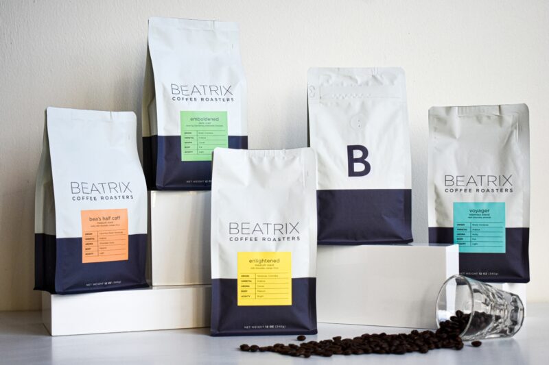 Bags of coffee from Beatrix Coffee Roasters