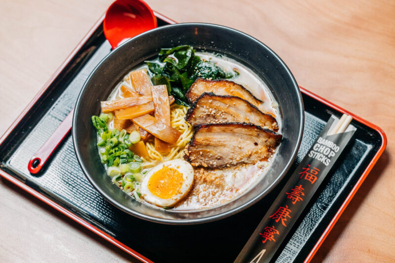 Tonkotsu ramen bowl with molten egg