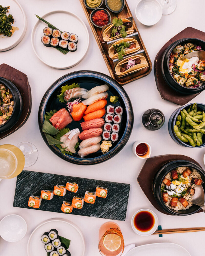 A spread of lunch dishes at Miru