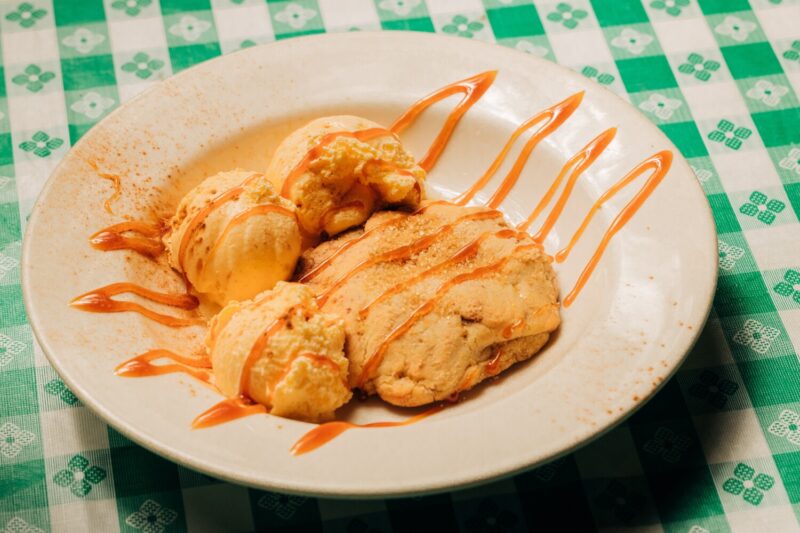 Cinnamon sugar cookie with ice cream and caramel at RJ Grunts