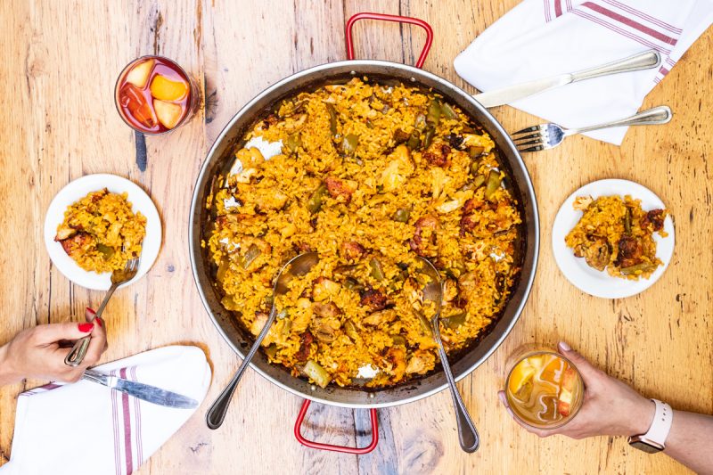 Overhead shot of a paella mixta