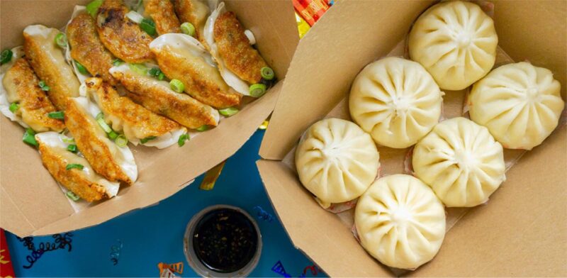 Assortment of potstickers and baos from Wow Bao