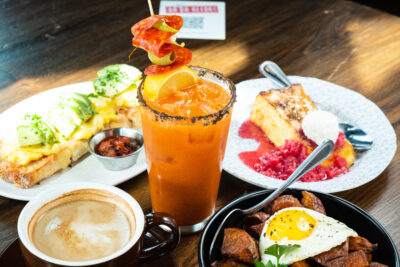 Gazpacho Bloody Mary and other brunch dishes at Lil Ba-Ba-ReeBa
