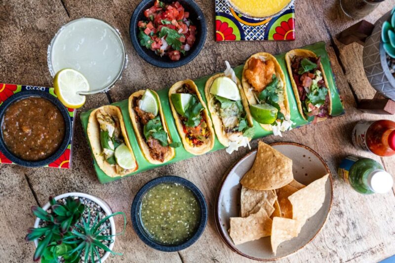 Assortment of tacos, beer, quesadillas from the El Segundo Sol 