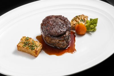 Prime filet mignon with potatoes and vegetables